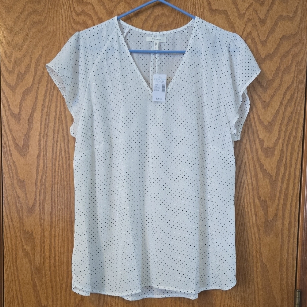 Maurices White Polka Dot Flutter Sleeve Blouse Relaxed Fit